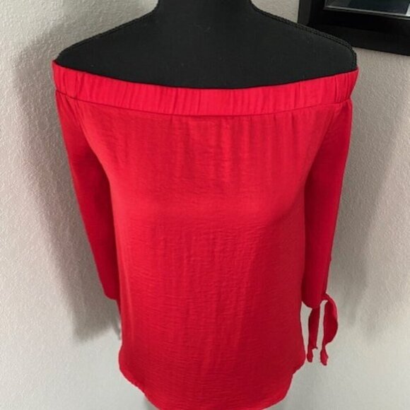 Apt 9 Tango Red Off Shoulder Tie Blouse Medium - Picture 3 of 12